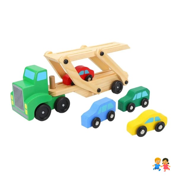 Camión Transportador De Autitos De Madera Juguete Didáctico Varios