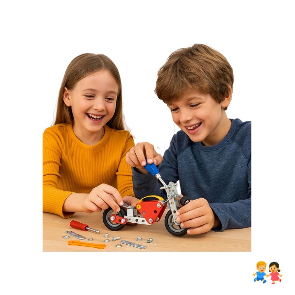 Moto Armable Metálico 93 Piezas Juguete Armable Construcción Plateado