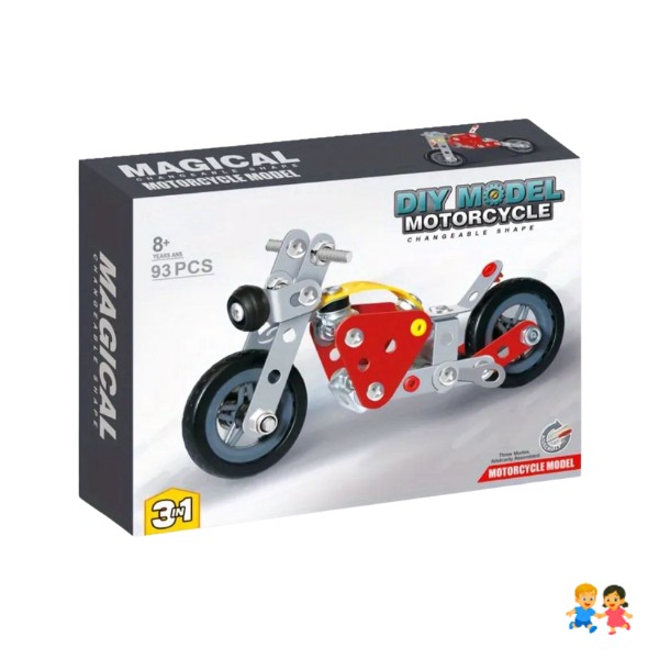 Moto Armable Metálico 93 Piezas Juguete Armable Construcción Plateado