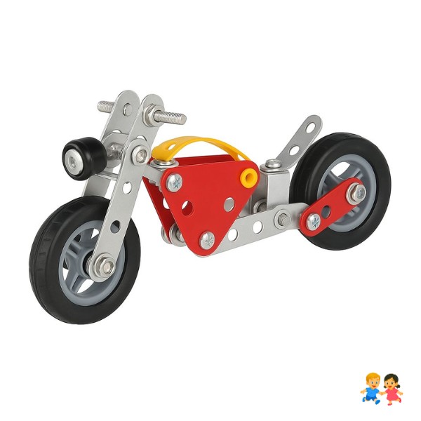 Moto Armable Metálico 93 Piezas Juguete Armable Construcción Plateado