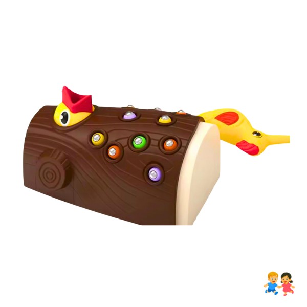 Juego Encaje Montessori Motricidad Pájaro Carpintero Tronco Pájaro Amarillo