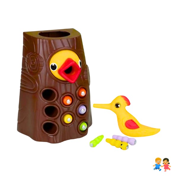 Juego Encaje Montessori Motricidad Pájaro Carpintero Tronco Pájaro Amarillo