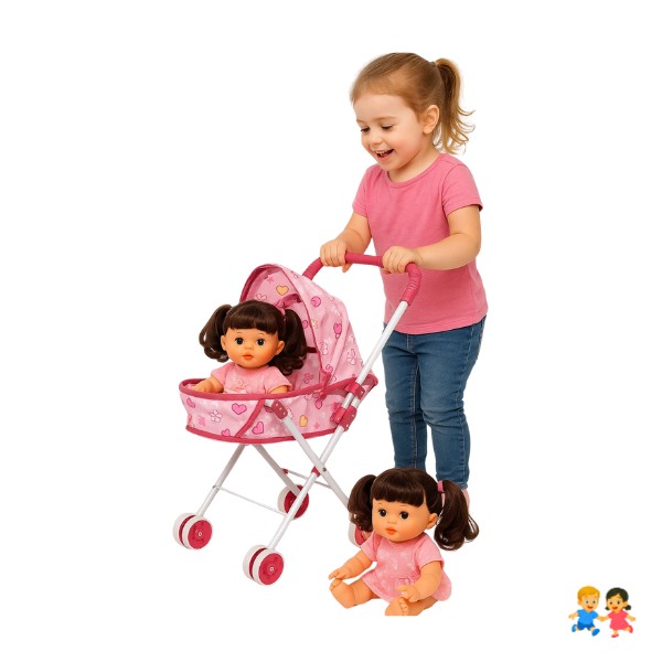 Coche Cuna Metalico De Juguete Con Muñeca