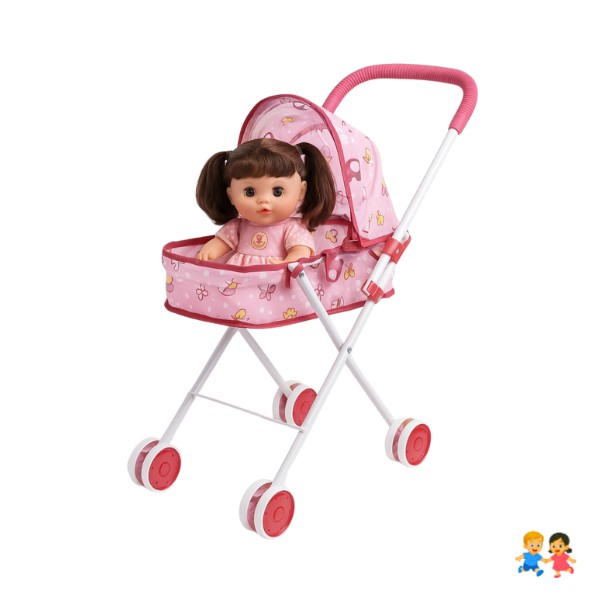 Coche Cuna Metalico De Juguete Con Muñeca