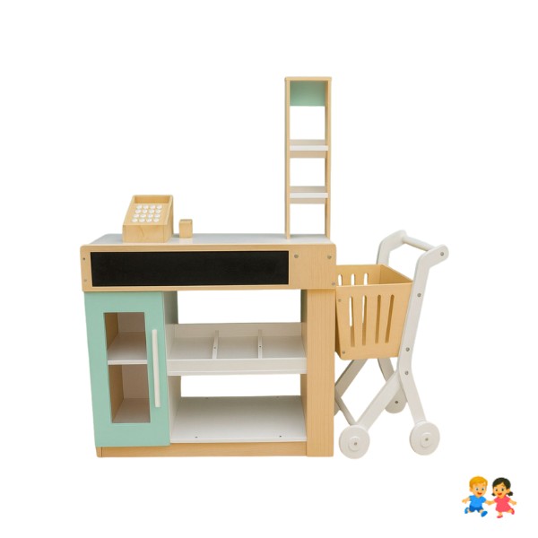 Supermercado De Madera Didáctico Para Niños + Carrito De Compras