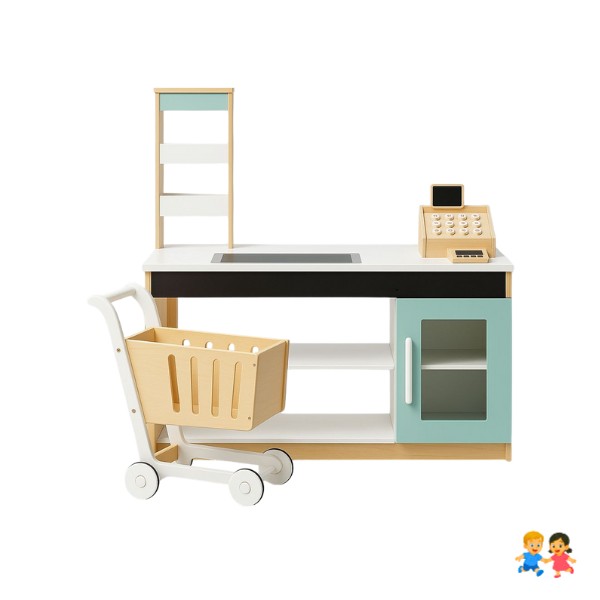Supermercado De Madera Didáctico Para Niños + Carrito De Compras