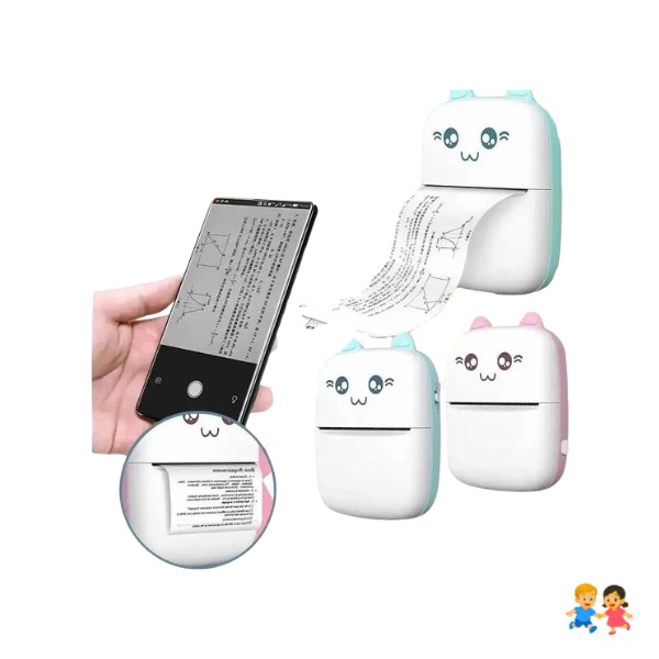 Mini Impresora Térmica Portátil Bluetooth Gatito + 1 Rollo Blanco