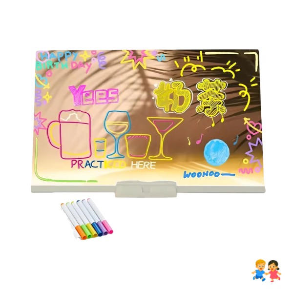 Pizarra Led Acrílica 20x30 Cm Transparente C/ Luz + Plumones.