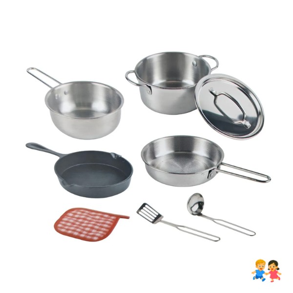 Set De Cocina Ollas Piezas Acero Inoxidable Juguete Niños