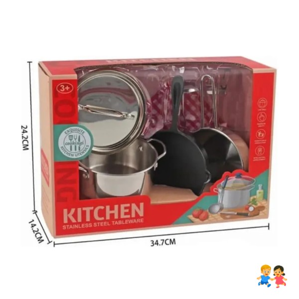 Set De Cocina Ollas Piezas Acero Inoxidable Juguete Niños