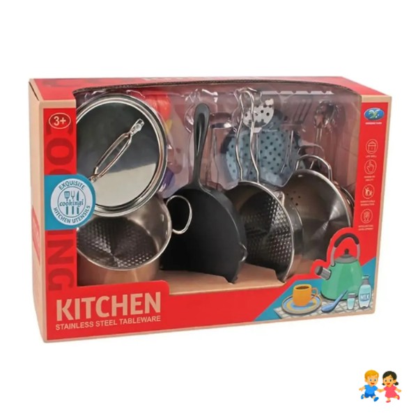 Set De Cocina Ollas Piezas Acero Inoxidable Juguete Niños