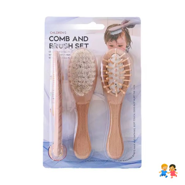 Kit Cepillo Peine Madera Cerdas Suaves Bebés Recién Nacidos