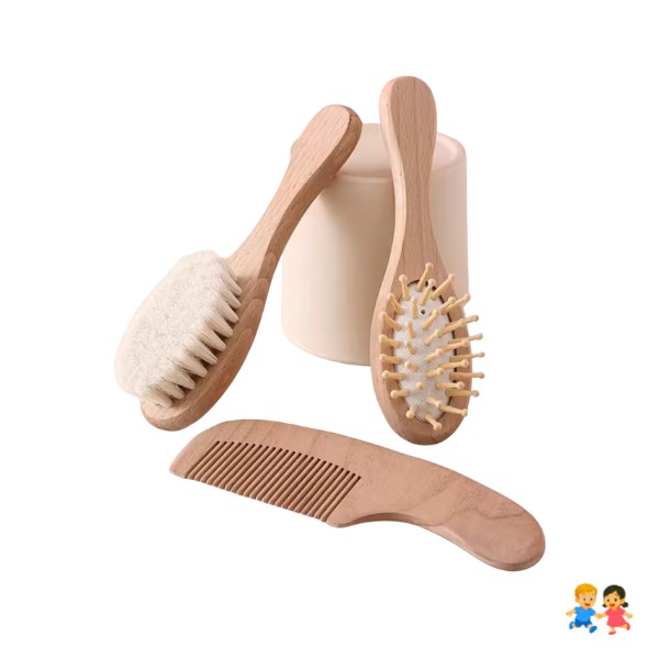Kit Cepillo Peine Madera Cerdas Suaves Bebés Recién Nacidos