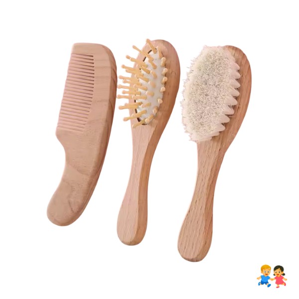 Kit Cepillo Peine Madera Cerdas Suaves Bebés Recién Nacidos