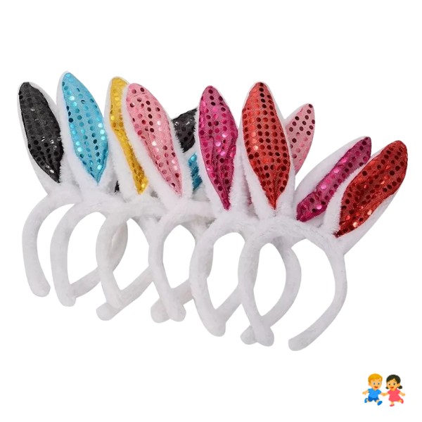 Cintillo Orejas Conejo Lentejuelas Cotillón Conejito Pascua