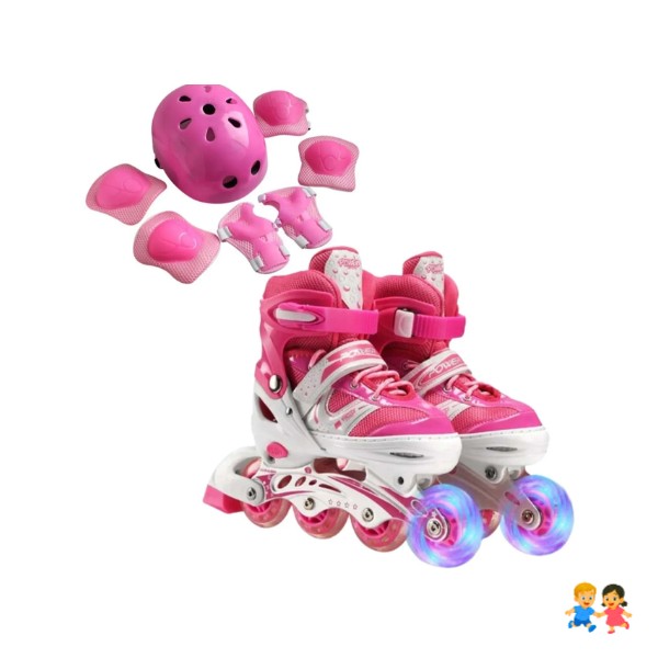 Patines Lineales Ajustables Con Luz + Kit Protección