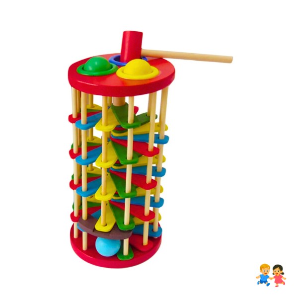 Torre Pista De Bolas Madera Juguete Sensorial Martillo Bebé