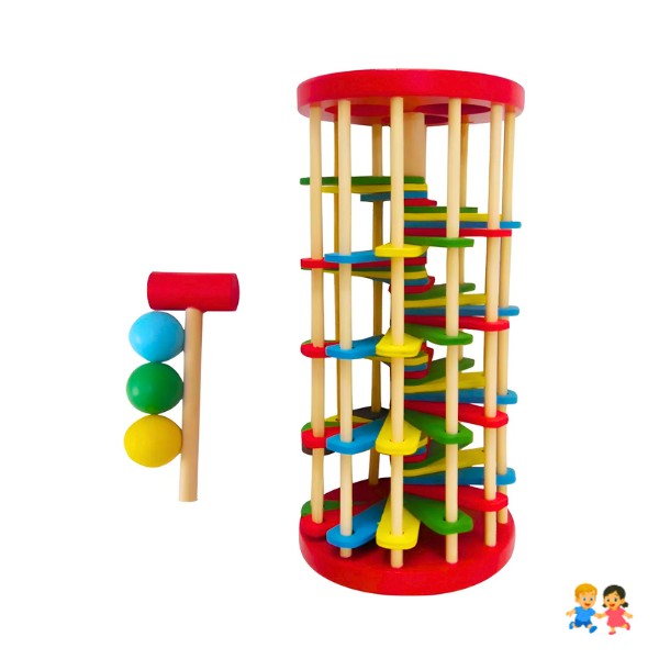 Torre Pista De Bolas Madera Juguete Sensorial Martillo Bebé