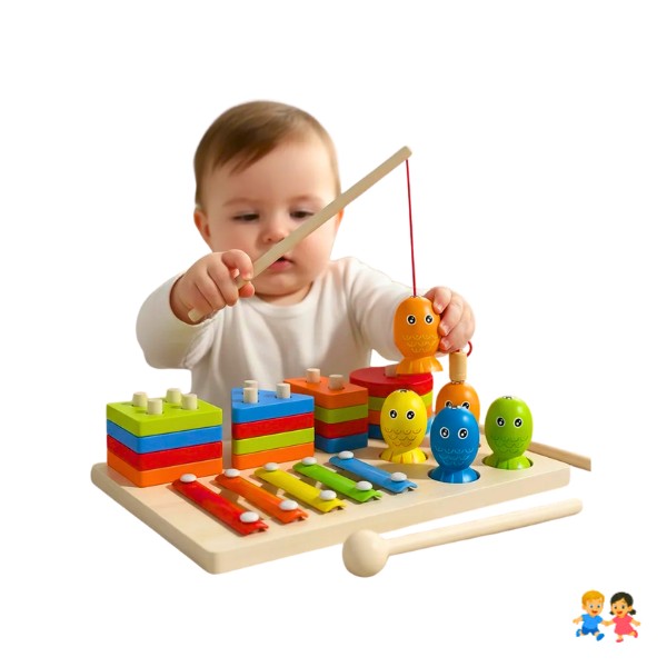 Juego Didáctico Madera 7 En 1 Pesca Xilófono Encaje Infantil