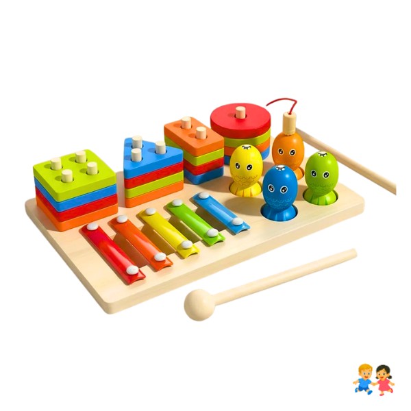 Juego Didáctico Madera 7 En 1 Pesca Xilófono Encaje Infantil