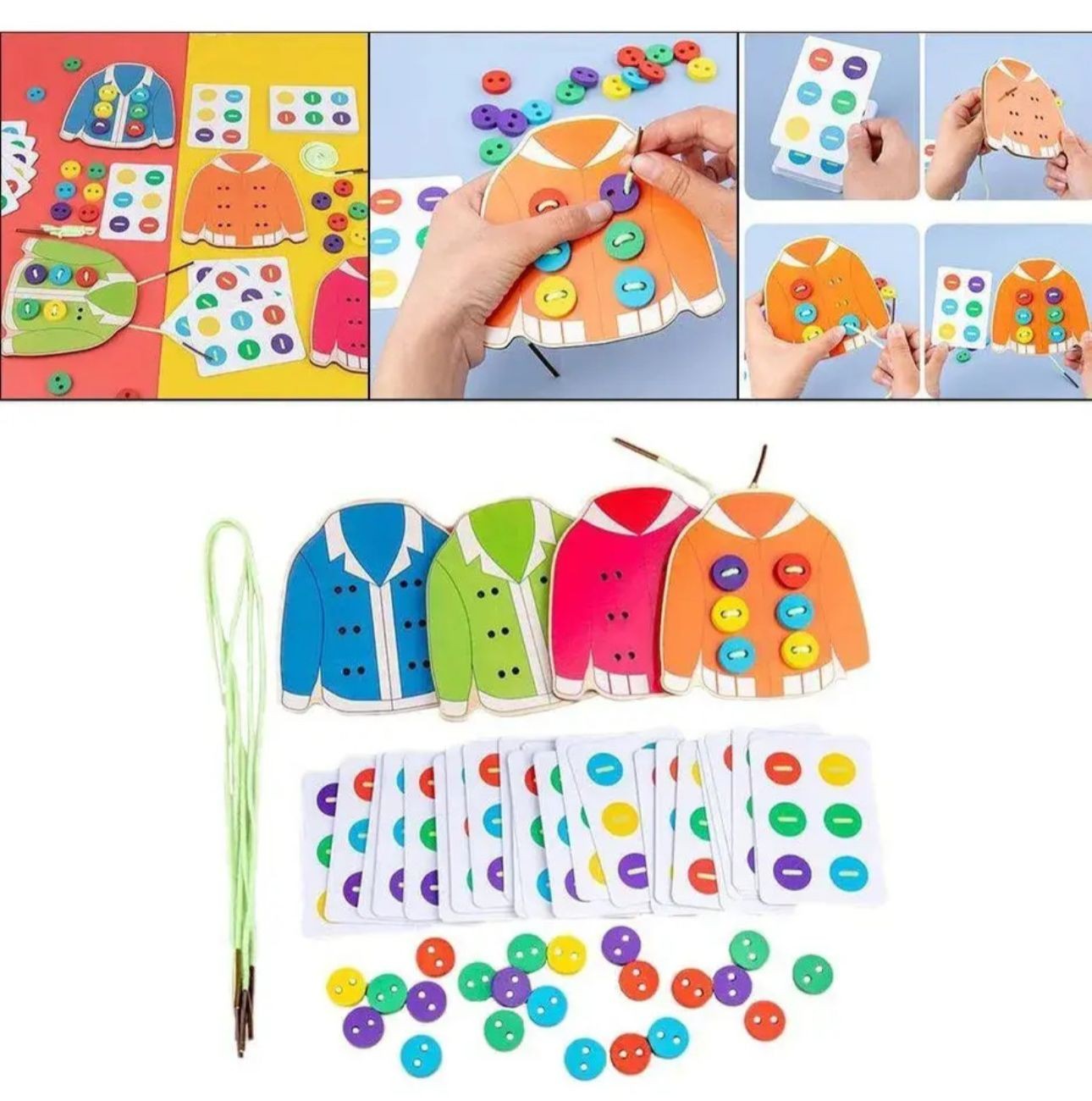 Juego Enhebrar Didáctico Motricidad Fina Maderas Botones