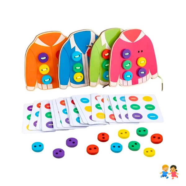 Juego Enhebrar Didáctico Motricidad Fina Maderas Botones