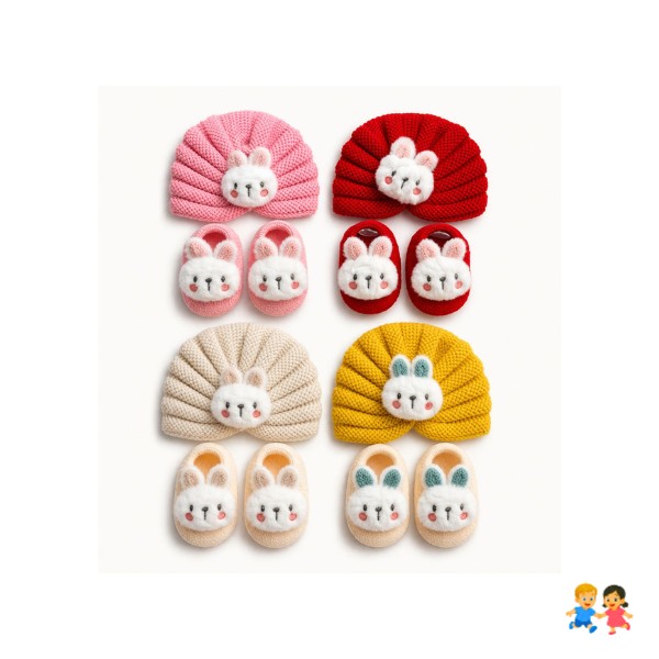 Set Turbante Bebé + Calcetines Conejo Invierno