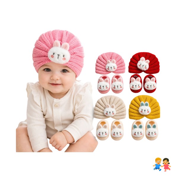 Set Turbante Bebé + Calcetines Conejo Invierno