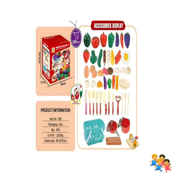 Juguete Canasto De Frutas Y Verduras Con 50pzs