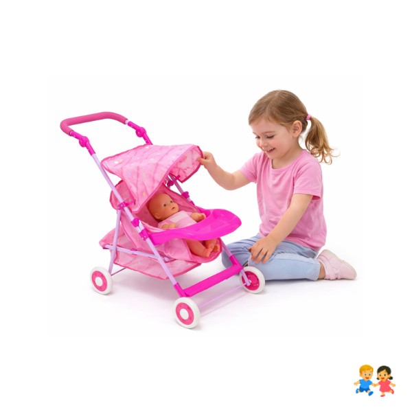 Coche Para Muñecas Plegable Rosado Con Canasto