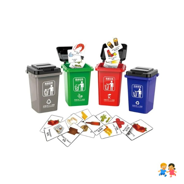 Juego Educativo Clasificación De Basura Con 4 Botes Tarjetas