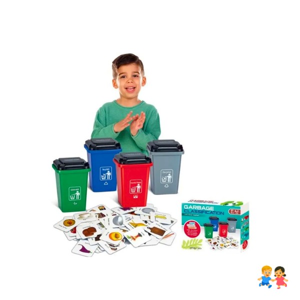 Juego Educativo Clasificación De Basura Con 4 Botes Tarjetas