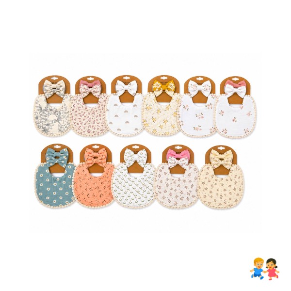 Set Babero + 2 Cintillos Bebé Niña Algodón Suave Varios Colores