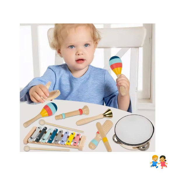 Set De 9 Instrumentos Musicales Madera Montessori Para Niños