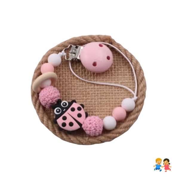 Portachupetes De Silicona Y Madera Porta Chupones Para Bebé