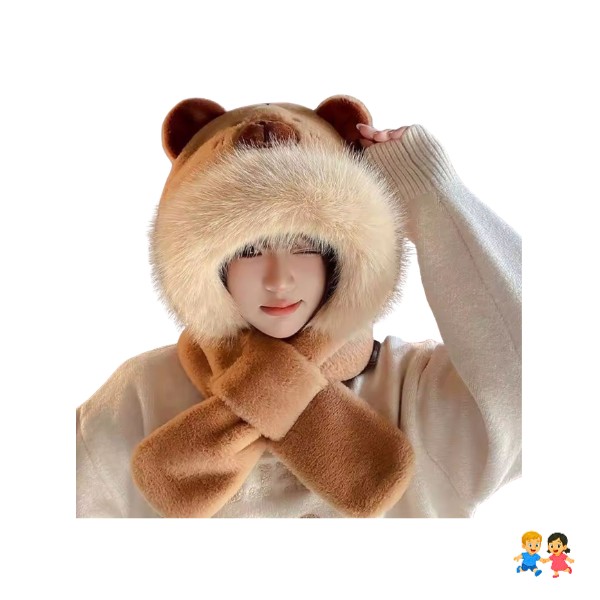 Gorro Oso Con Bufanda Orejas Peludo Invierno