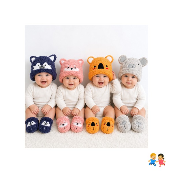 Set Gorro y Pantuflas Bebé Invierno Abrigado