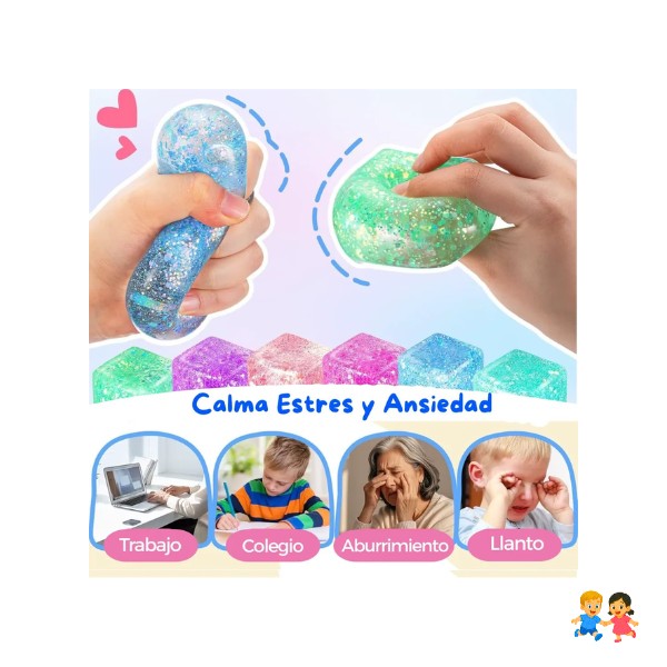 Cubo Sensorial Purpurina Gel Antiestrés Niños Adultos