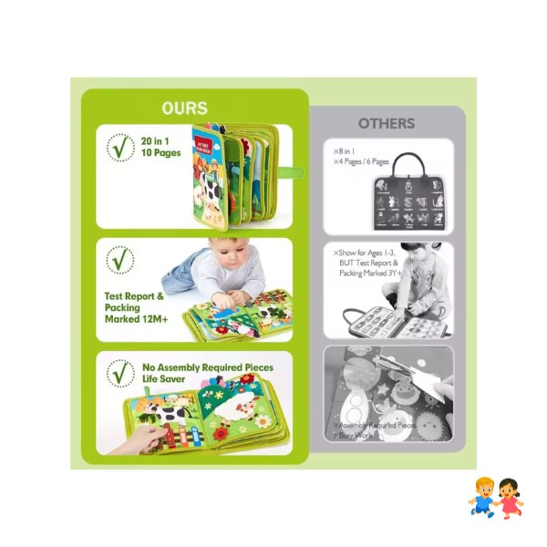 Libro Montessori 6 Hojas Sensorial Cognitivo Para Niños GRANJA