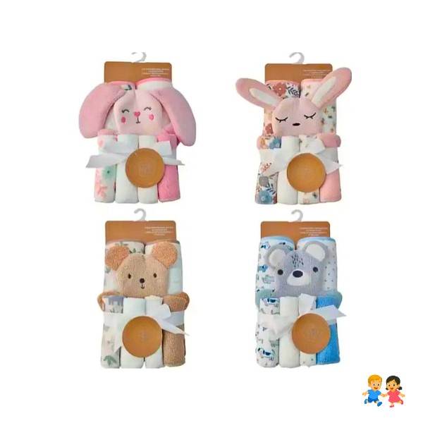 Set Toalla Para bebe Con Capucha+4 toallitas