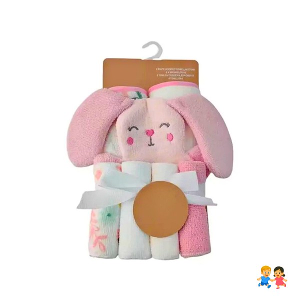 Set Toalla Para bebe Con Capucha+4 toallitas