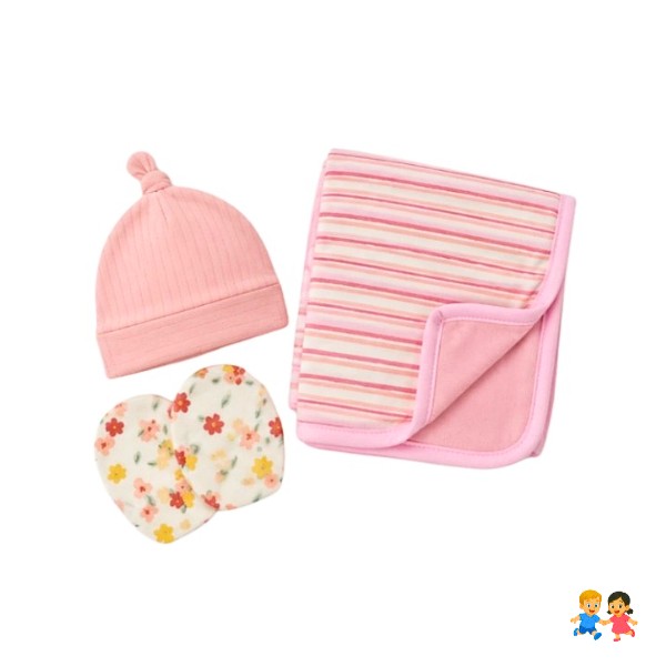 Set De Bebe Gorrito Mitones Y Paño Tuto Recién Nacido