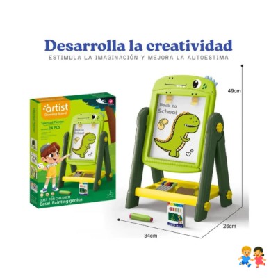 Pizarra Infantil Caballete Dinosaurio Doble Cara