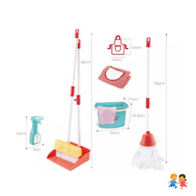 Set De Limpieza Juguete Niña Balde Trapeador Delantal Aseo