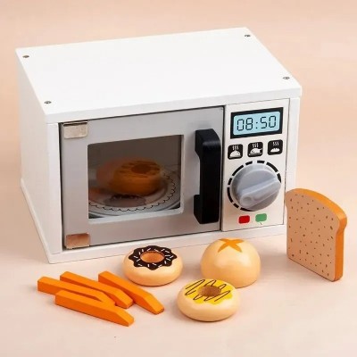 Microondas Juguete Con Alimentos Madera Para Niños