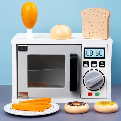 Microondas Juguete Con Alimentos Madera Para Niños