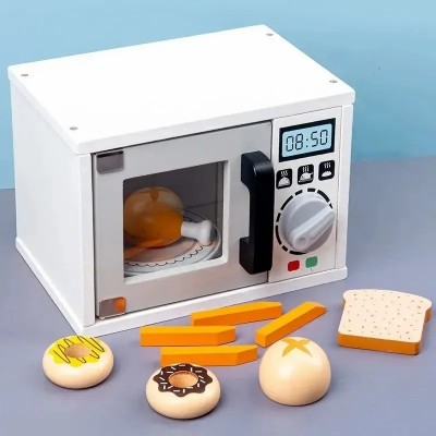 Microondas Juguete Con Alimentos Madera Para Niños