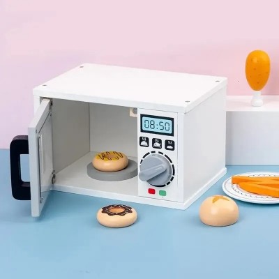 Microondas Juguete Con Alimentos Madera Para Niños