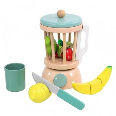 Licuadora Juguete Madera Con Frutas Para Niños