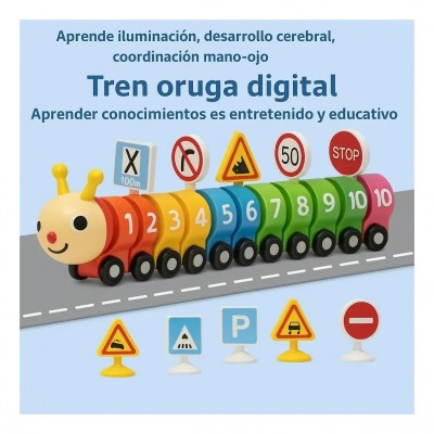 Tren Oruga Madera Didáctico Números Y Señales